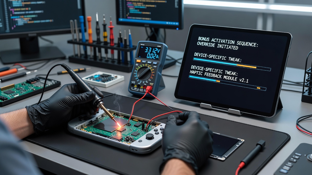 Mobile gaming interface on various portable devices showing touch controls and bonus features