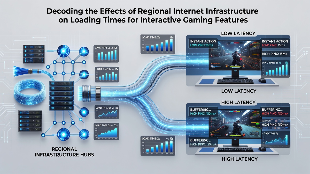 Network latency maps comparing gaming performance across different regional broadband infrastructures