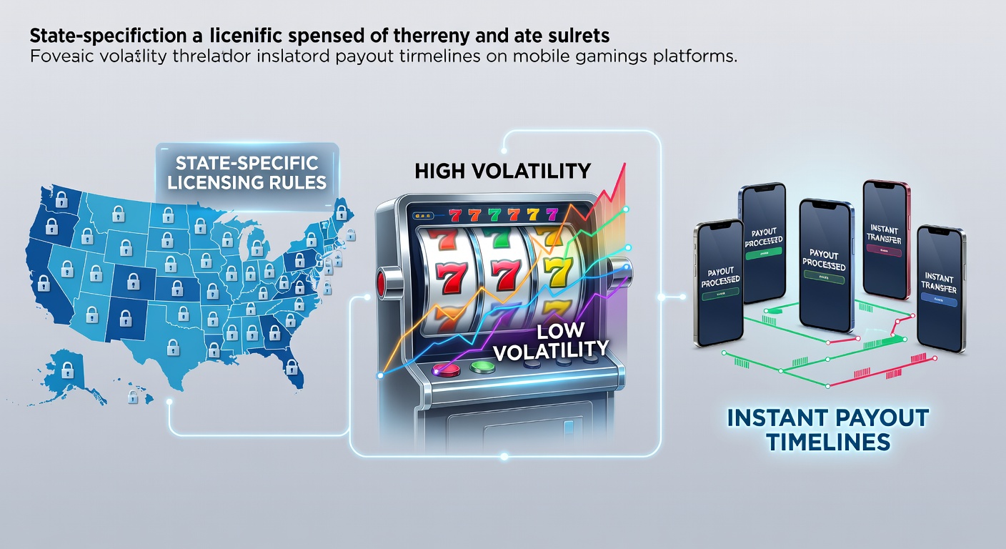 Mobile slot game interface displaying volatility indicators alongside state regulatory compliance badges