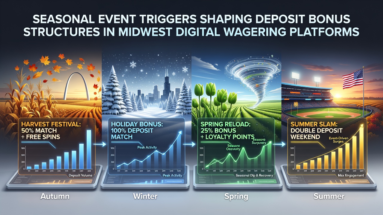 Data charts illustrate how Midwest platforms modify deposit bonus percentages and rollover requirements around July 2026 summer events and state fairs