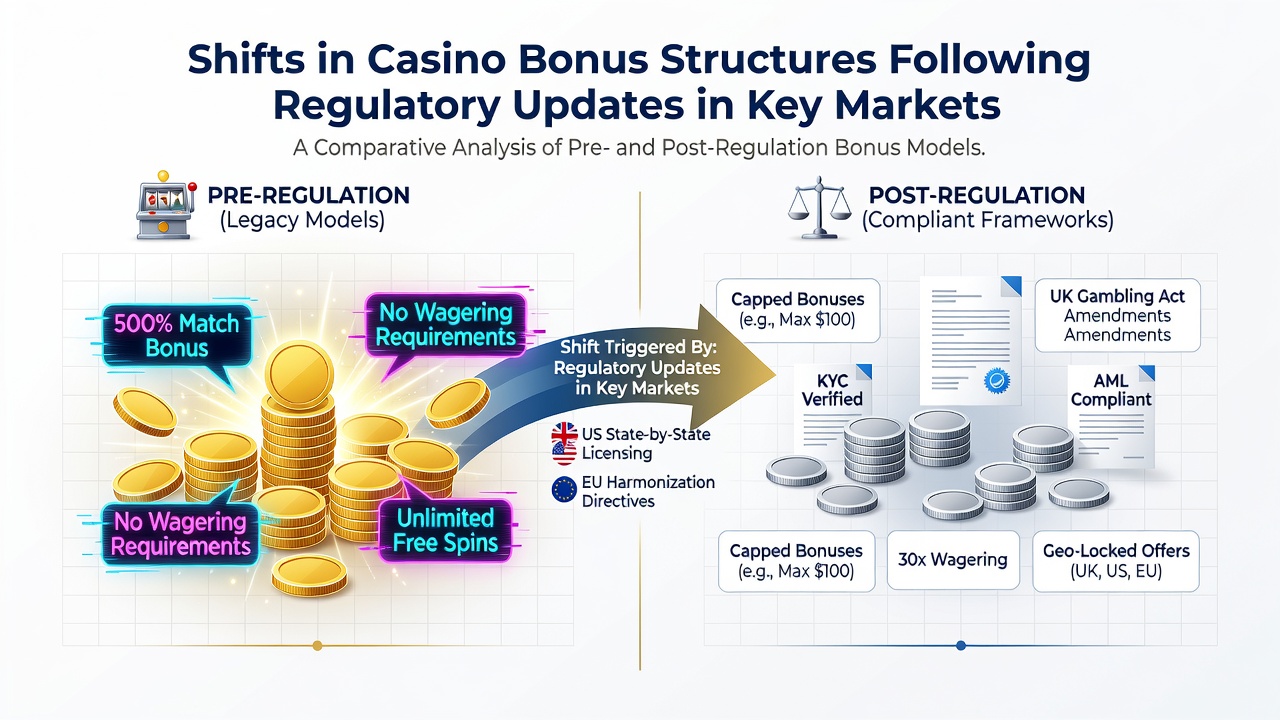 Casino floor with digital bonus displays and regulatory compliance signage visible